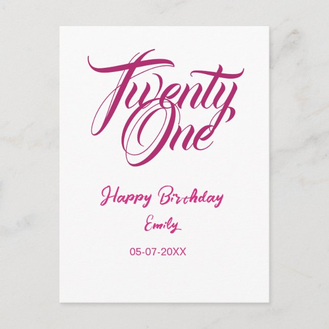 Cartão Postal modelo de 21º aniversário adicionar nome data ano  (Frente)