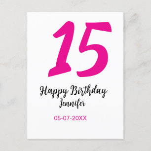Cartão Postal modelo de aniversário de 15 anos rosa adicionar da