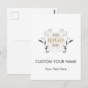 Cartão Postal Modelo de Coroa Floral Elegante com Logotipo Perso