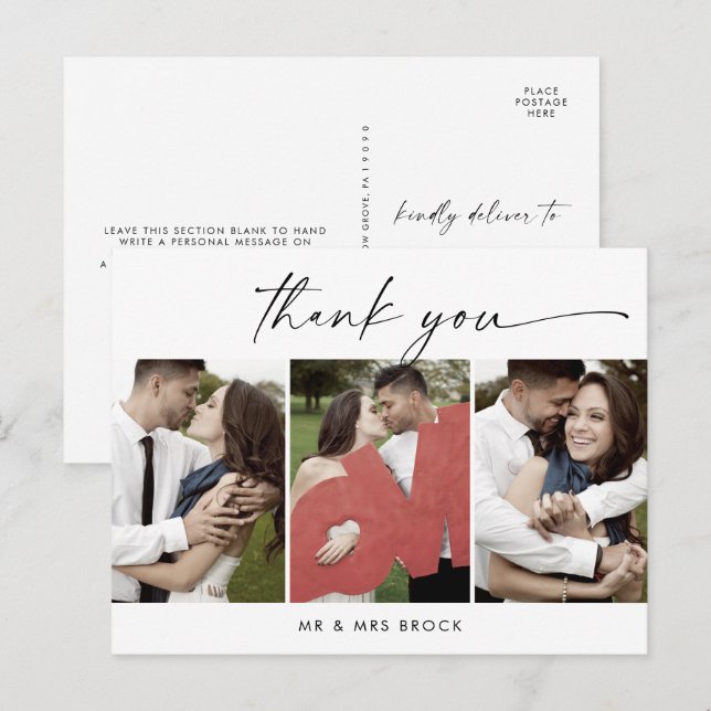 Cartão Postal Modelo de Foto do Script 3 Moderno Obrigado (Frente/Verso)