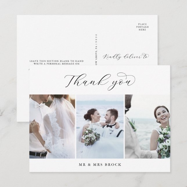 Cartão Postal Modelo de Fotografia do Elegant Script 3 Obrigado  (Frente/Verso)