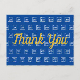 Cartão Postal Modelo de padrão de logotipo azul Obrigado