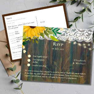 Cartão Postal Modelo de RSVP com Cardápio Girassóis Rústicos R