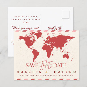 Cartão Postal Modelo de Save the Date de Casamento de Destino, Á