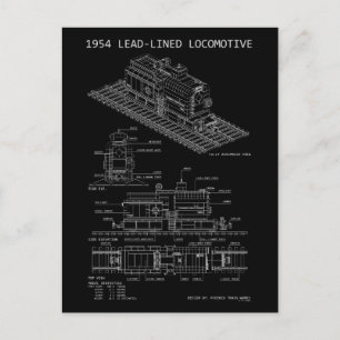 Cartão Postal Modelo MOC de Blueprint de Locomotiva Revestida de