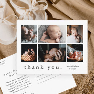 Cartão Postal Modern 6 Photo Collage Baby Obrigado