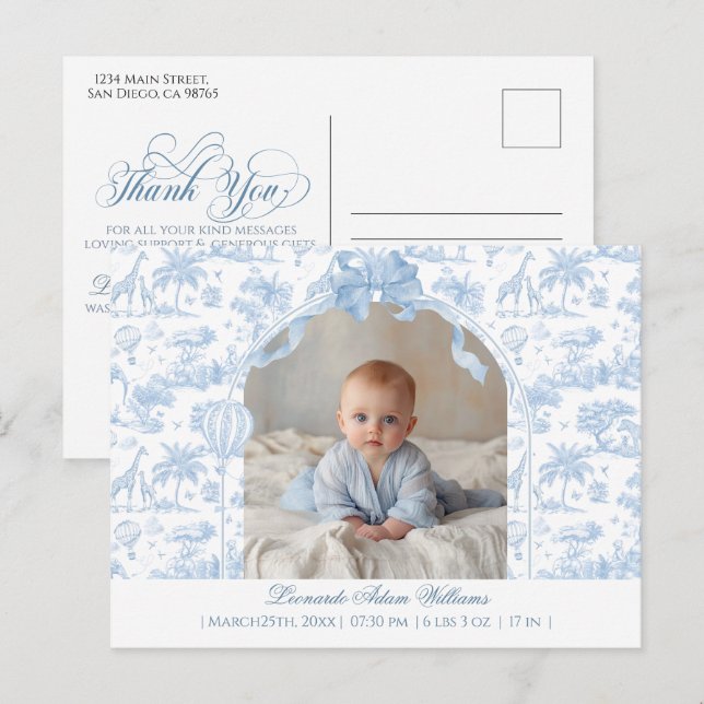 Cartão Postal Modern Baby Birth Announcement Photo Thank you (Frente/Verso)