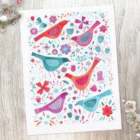 Modern Bird Floral Watercolor