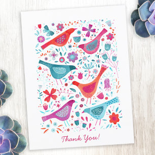 Cartão Postal Modern Bird Floral Watercolor Obrigado