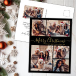 Cartão Postal Modern Black 5 Photo Collage Christmas<br><div class="desc">Cartões postais de fotos da família de Natal Elegante, Preto Moderno e Dourado com 5 fotos Feriadas no Natal. Este modelo festivo, minimalista e cômico de cinco (5) cartões de natal de fotográfico apresenta uma bonito colagem fotográfica e diz "Feliz Natal"! O texto de saudação do "Feliz Natal" é escrito...</div>