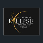 Cartão Postal Modern Black & Dourado 2024 Texas Total Eclipse So<br><div class="desc">Apresentando nossa camiseta personalizada de Eclipse Solar Total Dourada 2024 do Texas, um na moda e uma peça comemorativa para este raro evento celeste. esta camisa captura a elegância e o entusiasmo do eclipse solar total. Com o ano de 2024 exibido com ousadia, juntamente com a localização do Texas, ele...</div>