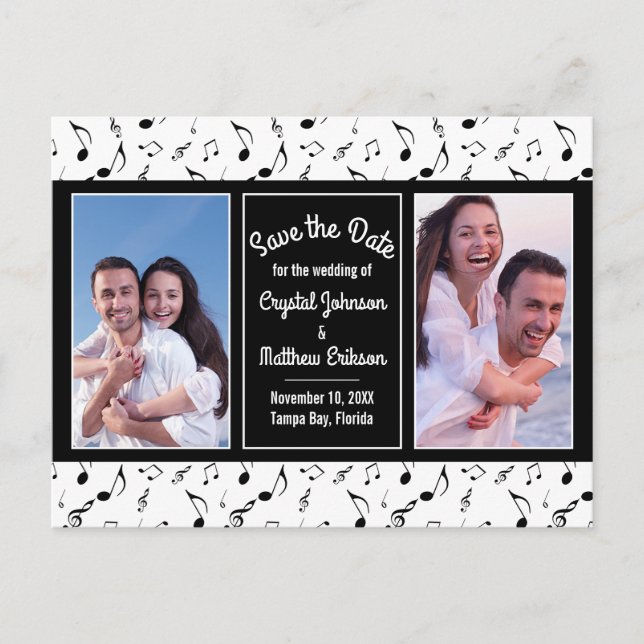 Cartão Postal Modern Black White Music Notes Foto para salvar a  (Frente)