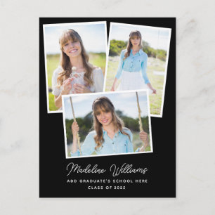 Cartão Postal Modern Black & White Script Multi Photo Graduation