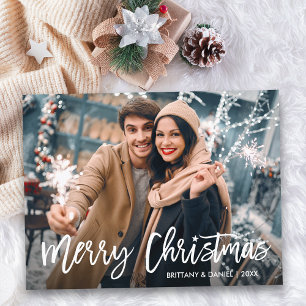 Cartão Postal Modern Brush Script Christmas Star Photo