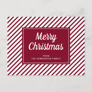 Cartão Postal Modern Burgundy Strips Feliz Natal