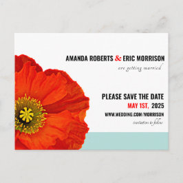 Cartão Postal Modern Chic Red Poppy Mint Teal Salvar Data