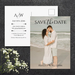 Cartão Postal Modern Elegant Typography Photo Save the Date