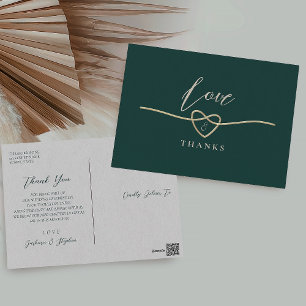 Cartão Postal Modern Emerald Green Wedding Obrigado Cartão-posta