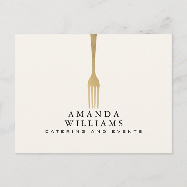 Cartão Postal Modern Faux Gold Fork Catering Logo Ivory (Frente)