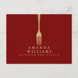 Cartão Postal Modern Faux Gold Fork Catering Logo on Red