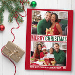 Cartão Postal Modern Felry Christmas Family 2 Photo Red<br><div class="desc">Cartão-postal de Natal Moderno,  Verde e Feriado Vermelho - 2 Fotografias</div>