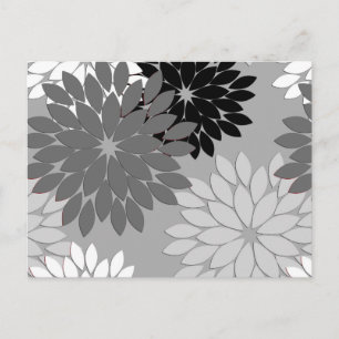 Cartão Postal Modern Floral Kimono Impressão, Cinza, Preto e Bra