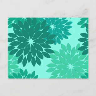Cartão Postal Modern Floral Kimono Impressão, Turquoise, Teal &