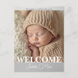 Cartão Postal  Modern Grey and White Photo Birth Announcement