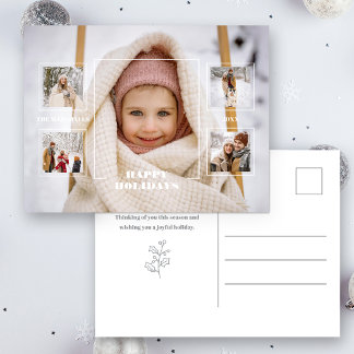 Cartão Postal Modern Happy Holidays Thin Line Border 5-Photo