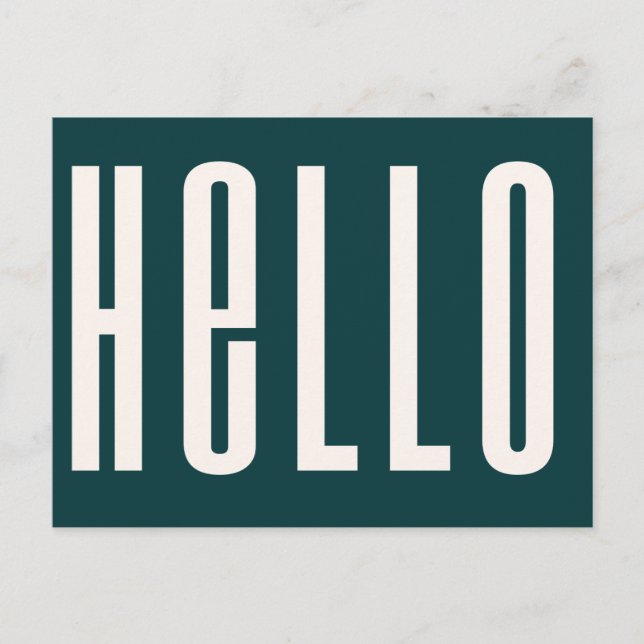 Cartão Postal Modern Hello | Mínimo Simples Verde Escuro (Frente)