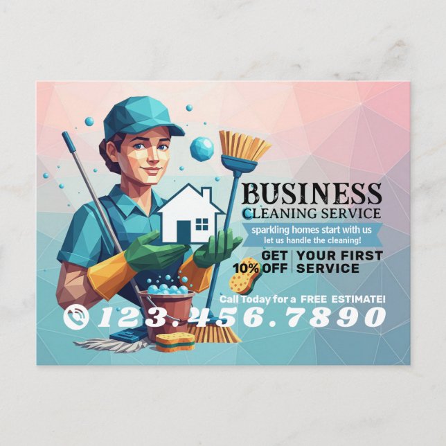 Cartão Postal Modern House Cleaning Maid Service Housekeeping (Frente)