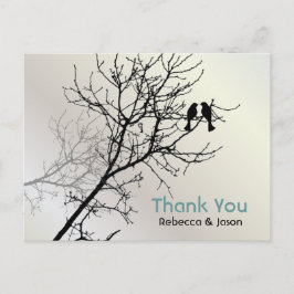 Cartão Postal Modern Love Birds Tree White Weding obrigado você