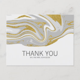 Cartão Postal Modern Marble e Dourado Casamento Obrigado Cartão-