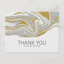Cartão Postal Modern Marble e Dourado Casamento Obrigado Cartão-