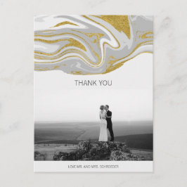 Cartão Postal Modern Marble e Dourado Casamento Obrigado Cartão-