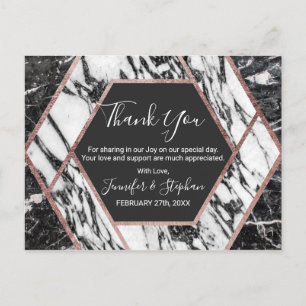 Cartão Postal Modern Marble Rosa Dourado Trim Hexagon Obrigado