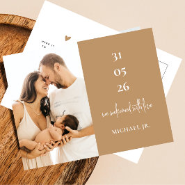 Cartão Postal Modern Minimal Beige Photo Birth Announcement