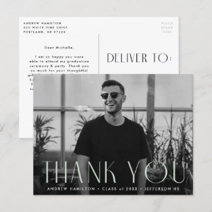 Cartão Postal Modern Mint Photo Graduation Obrigado