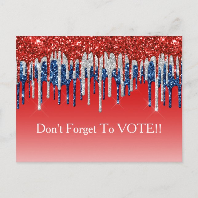 Cartão Postal Modern Patriotic Glitter Drip Vote Reminder (Frente)