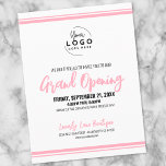 Cartão Postal Modern Pink Logo Business Grand Opening<br><div class="desc">A clean and simple white invitation with black fonts accented by soft hints of pink in the text and line details, perfect for a business grand opening, brand launch, or product party event. The design features a crisp white background with customizable black and pink text, plus space to add your...</div>