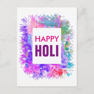 Cartão Postal Modern Purple Watercolor Happy Holi