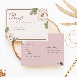 Cartão Postal Modern Retro Blush Peony Floral Wedding RSVP