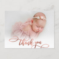 Modern Rosa Dourado Script New Baby Photo (Nova Fo