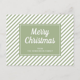 Cartão Postal Modern Sage Green Stripes Feliz Natal