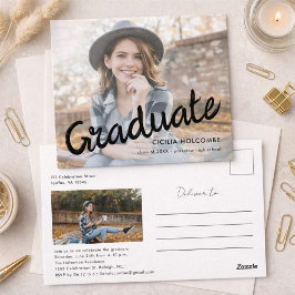 Cartão Postal Modern Script Graduate Simple Photo Graduation 