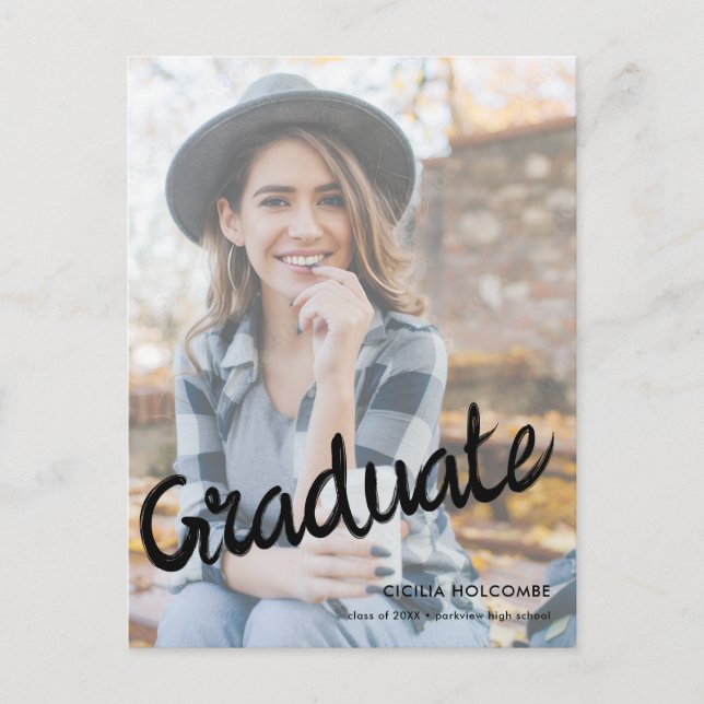Cartão Postal Modern Script Graduate Simple Photo Graduation  (Frente)