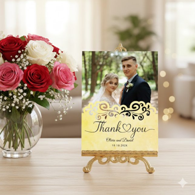 Cartão Postal Modern Script Love Heart Wedding Flat Thank You Po (Criador carregado)