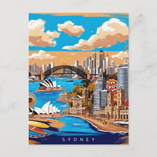 Cartão Postal Modern Sydney Australia Viagem Art Vintage (Frente)