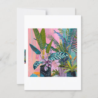 Cartão Postal Modern Tropical Plant Print – Pink and Green