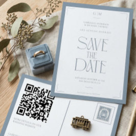 Cartão Postal Modern Typography Dusty Blue Save The Date 